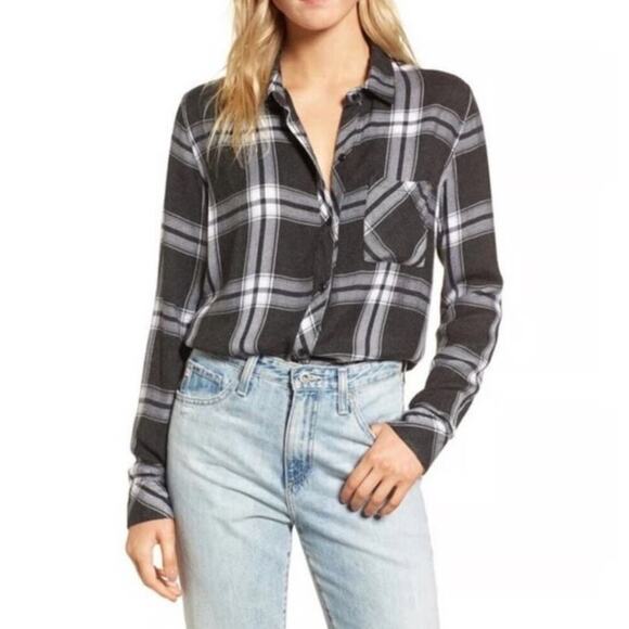 RAILS Women’s Hunter Blouse Black and White Plaid Check Large - Picture 1 of 4